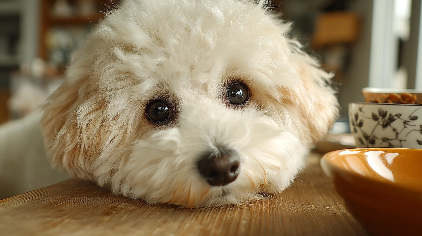 비숑 프리제가 건강한 간식을 기다리는 모습